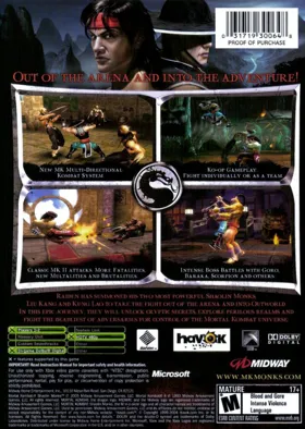 Mortal Kombat Shaolin Monks (USA) box cover back